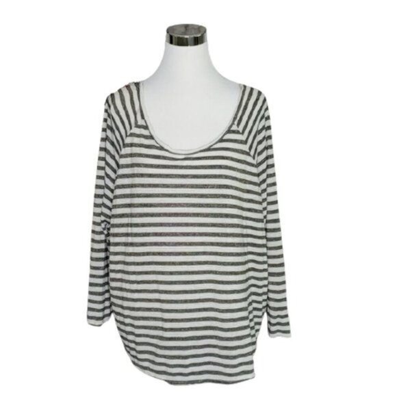 Vintage Sinuous Cream Striped Scoop Neck Long Sleeve Pullover Top Women Size L - Picture 2 of 10